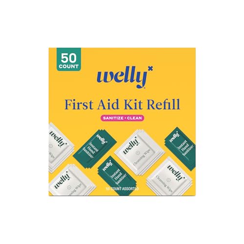 Welly First Aid Kit Refill Clean Carton | Individually Wrapped Hand Sanitizer and Cleansing Wipes | 50ct - color: Clean Kit Refill Pack
