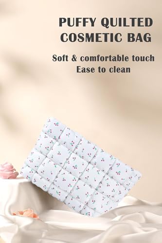 Puffy Quilted Makeup Bag, Cosmetic Bag, Travel Toiletry Organizer Pouch, Clutch for Women (Cherry) - color: Cherry