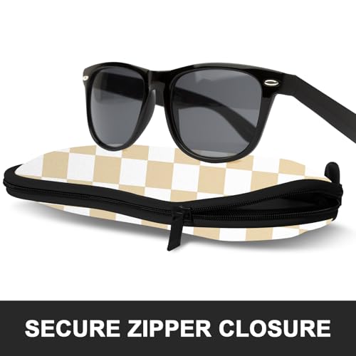 Sunglasses Soft Case, Ultra Light Portable Neoprene Zipper Glasses Case for Men Women - color: Khaki Plaid