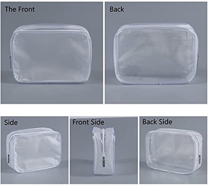 3 Pack Clear Plastic Zippered Toiletry Carry Pouch TSA Approved Toiletry Bag Portable Cosmetic Makeup Bag for Vacation, Bathroom and Organizing (White 3Pcs, Small/Large) | TSA Approved, Portable Cosmetic Makeup Bag, For Vacation, Bathroom and Organizing -