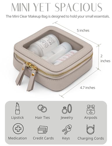 Popvibe Clear Makeup Bag Travel Cosmetic Case Transparent Toiletry Bag with Zipper, Portable Make Up Organizer Traveling Compact Car Bag for Essentials - color: Stone, style: Mini Chic