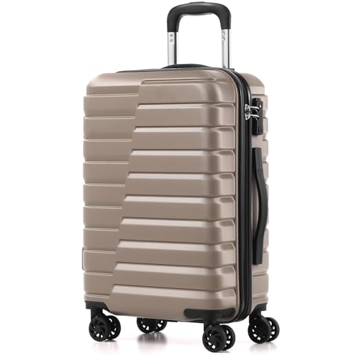 Coolife Carry On Luggage Airline Approved with Spinner Wheels, Hard Shell Suitcase TSA Lock Lightweight Travel Luggage 20-inch,Brown - color: brown, size: Small(20in)