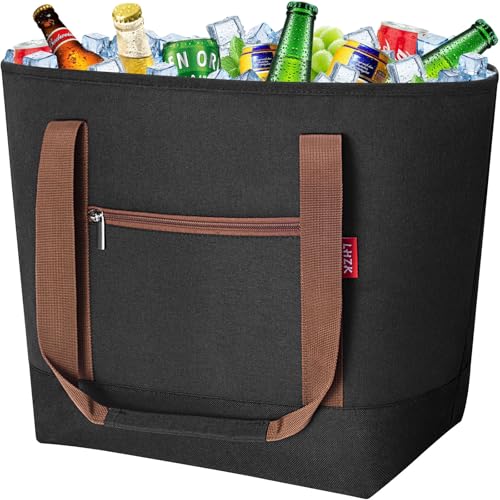 LHZK Jumbo Insulated Cooler Bag with Zipper, Collapsible Leak Proof Insulated Bag with Handles is Perfect for Grocery, Food Delivery, Beach, Picnic, Travel (50L, Black) - color: Black