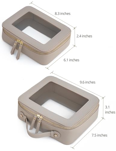 Popvibe Clear Makeup Bag Travel Cosmetic Case Transparent Toiletry Bag with Zipper, Portable Make Up Organizer Traveling Compact Car Bag for Essentials - color: Stone, style: Dual Elegance