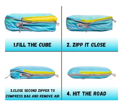 SUITEDNOMAD Ultralight Compression Packing Cubes Set, Suitcase and Backpack Travel Organizer Bags (Turquoise, 7Piece) - color: Turquoise, size: 7Piece