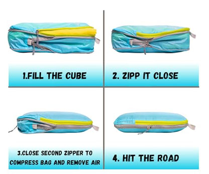 SUITEDNOMAD Ultralight Compression Packing Cubes Set, Suitcase and Backpack Travel Organizer Bags (Turquoise, 7Piece) - color: Turquoise, size: 7Piece