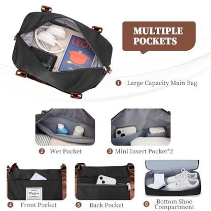 Weekender Bags for Women,Travel Duffle Overnight Bag with Shoe Compartment,Personal Item Carry On Bag,Black & Brown,Large,3 Pcs Set - color: B-BlackBrown-3PCS-4051, size: Large
