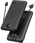 Portable Charger,Power Bank Built-in Cables and AC Wall Plug,VRURC USB C Portable Bank 10000mAh,Travel Essentials Phone Charger Compact Lightweight External Battery Pack for Smart Phones,Tablets-Black - color: Black