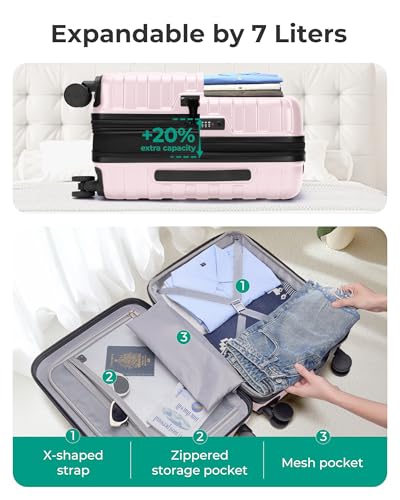 BAGSMART Carry On Luggage 22x14x9 Airline Approved with Spinner Wheels,Lightweight 20 Inch Luggage with TSA Lock,Expandable Hard Shell Carry On Suitcases for Men Women,Pink - color: Pink