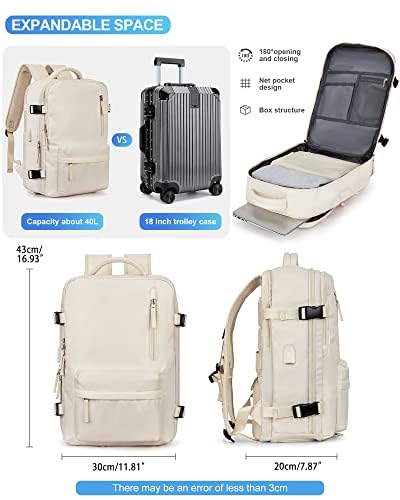 VGCUB Large Travel Work Business Backpack Carry on flight Approved 17 Inch Laptop Backpack for Women Men with Laptop Compartment Mochila de Viaje,Beige | Travel - color: A2-beige, style: Large