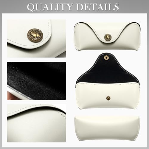 SUNGAIT Vegan Leather Glasses Case Portable Sunglasses Holder Hard Shell Slim Design Travel-Ready - color: White