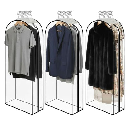 Clear Garment Bags for Hanging Clothes 3-piece set 50 inches Storage Bags With Zipper for Shirts, Suit,Jackets,Coats,sweater,Dresses,gowns,etc. - size: 50inch