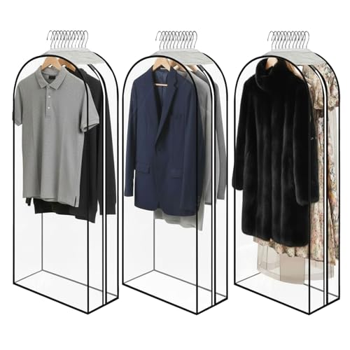 Clear Garment Bags for Hanging Clothes 3-piece set 50 inches Storage Bags With Zipper for Shirts, Suit,Jackets,Coats,sweater,Dresses,gowns,etc. - size: 50inch