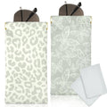 Glasses Case Soft, Eyeglass Cases for Women Portable Squeeze Top PU Leather 2 Pack Glasses Pouch with Cleaning Cloth - color: 2pcs Grey Leopard+grey Butterfly