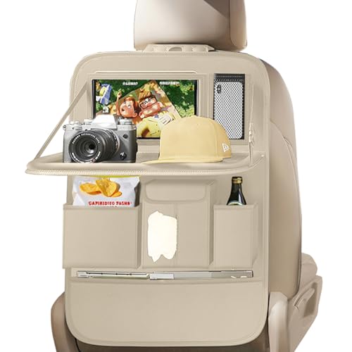 XDV Car Seat Organizers,Multi-functional Back Seat Protectors, Storage Pouches, and Tray Holders (for Cars, Kids, Seat Back and Rear Seats) (Plain Beige, 1 Pcs) - color: Plain Beige, size: 1 Pcs