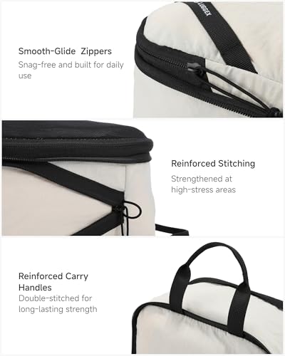 LUGGEX Compression Packing Cubes for Travel, 4 Set Lightweight Luggage Organizer Bags with Shoe Bag, Space Saving Suitcase Packing Cubes for Carry-On with Breathable Mesh, Double-Zipper (POX01, Beige) - size: 4 Set - 1 Large Cube