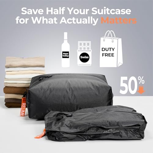 Relime Classic Series Vacuum Bags for Travel Luggage with Wireless Pump, Compression Bags for Carry On Suitcases and Backpack, Vacuum Seal Packing cube for Cloth Packing (2PC + PUMP Gray & Lavender) - color: 2PC Gray & Lavender