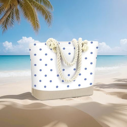Fokongna Tote Bag For Women, Beach Bag Best Friend Travel Birthday Gifts, Travel Parties Vacation Shopping Essentials - color: Blue Polka Dots