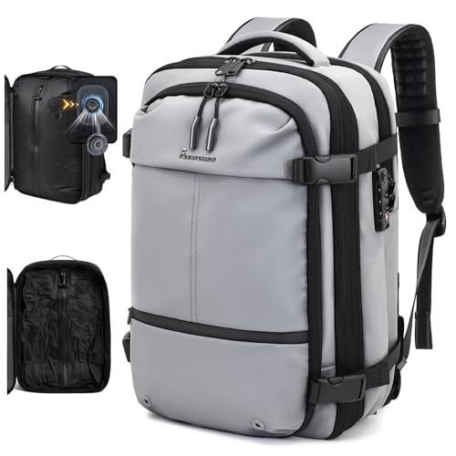 Travel Backpack with Vacuum System,60L Expandable Vacuum Backpack Travel with TSA Lock,17.3 inch Laptop Backpacks Vacpack Backpacks with Vacuum(Grey,Built-in Air Pump) - color: Grey