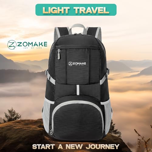ZOMAKE Lightweight Packable Backpack 35L, Light Foldable Backpacks Water Resistant Collapsible Hiking Bag, Compact Folding Day Pack for Travel Camping(Graphite black) - color: Graphite Black