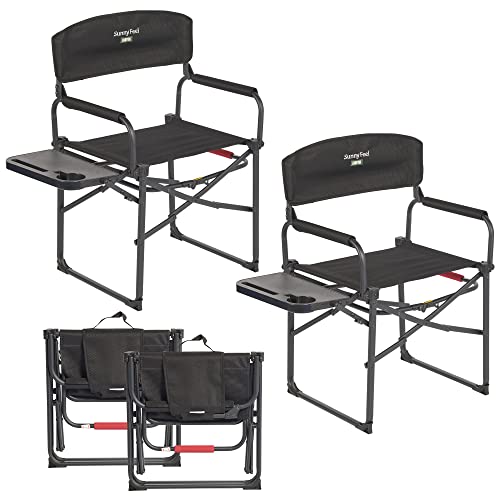 SUNNYFEEL Camping Directors Chair, Heavy Duty,Oversized Portable Folding Chair with Side Table, Pocket for Beach, Fishing,Trip,Picnic,Lawn,Concert Outdoor Foldable Camp Chairs - color: New Black-2set