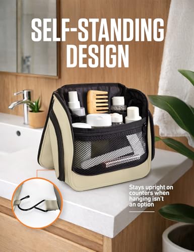 VENTURE 4TH Hanging Travel Toiletry Bag for Women & Men – Large Toiletry Organizer with 18 Compartments, Removable TSA Pouch, Travel Wash Bag for Toiletries, Makeup & Shaving Kit (Beige) - color: Beige