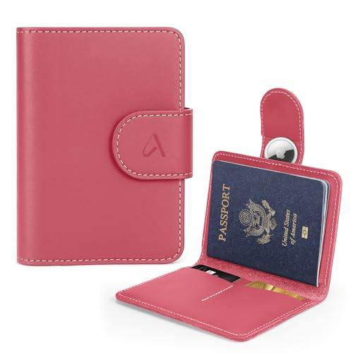 ALLIVE Rfid Passport Holder for Travel Women, Rfid Passport Cover Wallet, Genuine Leather Passport Holder for Travel with AirTag Hidden, Airport Essentials, Travel Gifts (Rose Pink) - color: Rose Pink, style: Standard