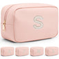 VLANDO Bridesmaid Proposal Gifts Travel Makeup Bag Organzier Personalized Gifts for Women, Teen Girl Gifts Trendy Stuff, Teenage Girl Gifts, Initial Cosmetic Bag Letter S - color: 03-Pink-S