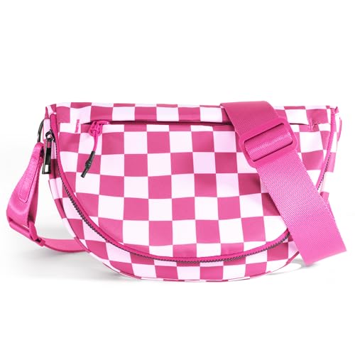 Crescent Bag for Women and Men, Fashion Medium Nylon Folding Crescent Moon Bag Single Shoulder Bag with Adjustable Strap - color: Crossbody bag- Rose Checkered
