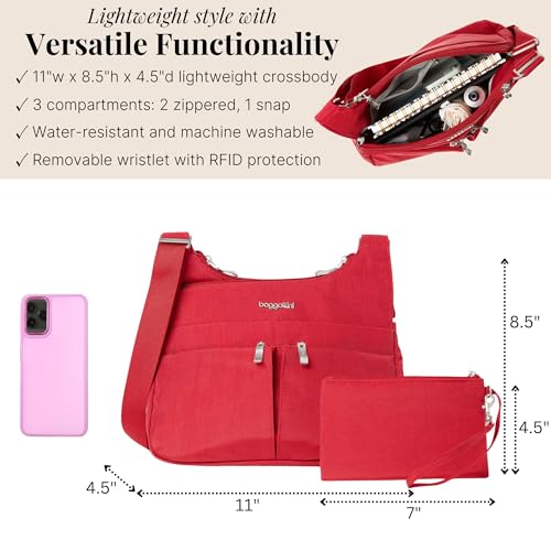 Baggallini Crossbody Travel Bag 11x8.5 Lightweight Water-resistant Nylon Handbag - color: Apple