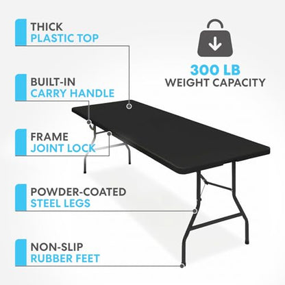 Simpli-Magic 8ft Portable Plastic Folding Table – Indoor & Outdoor Heavy-Duty Foldable Utility Table w/Handle for Party & Camping (Black) - size: 8 feet Table