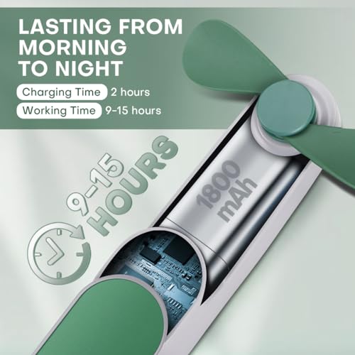 Portable mini handheld Fan, small Rechargeable Personal Fan for 9-15 Hours Runtime, Pocket Design for Travel/Women Essentials/vacation/beach/vacation/airplane/disney - color: Green