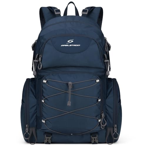 Maelstrom Hiking Backpack, 40L Waterproof Camping Daypack for Men and Women, Lightweight Travel Pack with Rain Cover (Blue) - color: Blue