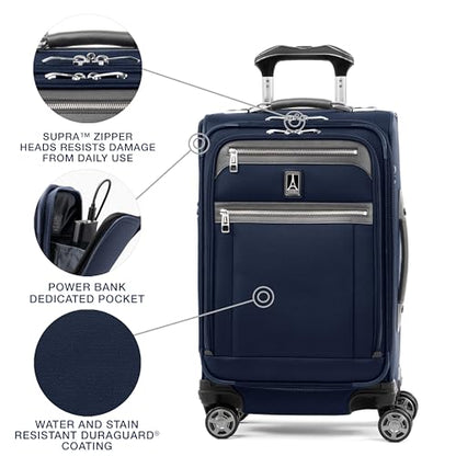 Travelpro Platinum Elite Softside Expandable Carry on Luggage, 8 Wheel Spinner Suitcase, USB Port, Suiter, Men and Women, Dark Blue, Carry On 21-Inch - color: Dark Blue, size: Carry-On 21-Inch