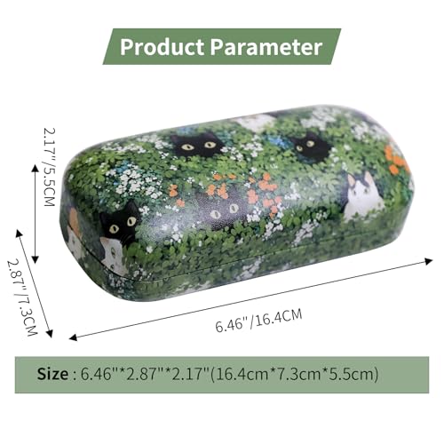 PERFECTSIGHT Sunglasses Case, Large Hard Shell Glasses Case, Cute PU Leather Protective Eyeglasses Case for Women Men - color: Green Cat