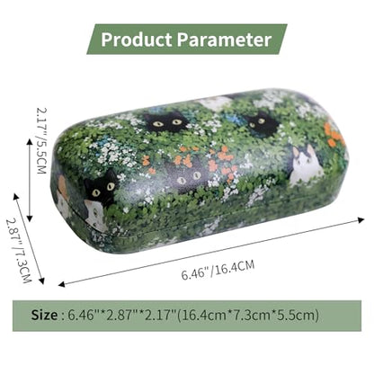 PERFECTSIGHT Sunglasses Case, Large Hard Shell Glasses Case, Cute PU Leather Protective Eyeglasses Case for Women Men - color: Green Cat