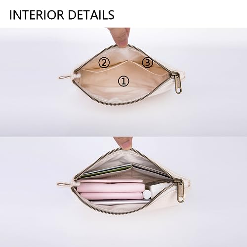 Mini Canvas Travel Toiletry Bag for Women, DIY Personalizable Small Makeup Bag Organizer with 2 Dividers, Washable Cotton Cosmetic Pouch for Purse, Cute Carry-On Essential (Canvas/Beige) - color: Canvas/Beige