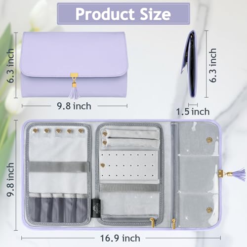 MATEIN Jewelry Organizer for Travel, Womens PU Leather Large Jewerly Holder with Tassel, Travel Necklace Earring Ring Bracelet Storage Case, Purple - color: Purple