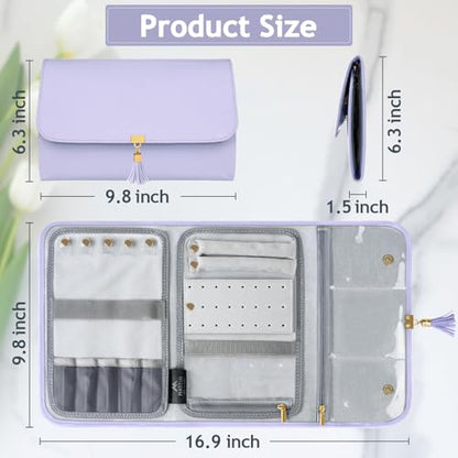 MATEIN Jewelry Organizer for Travel, Womens PU Leather Large Jewerly Holder with Tassel, Travel Necklace Earring Ring Bracelet Storage Case, Purple - color: Purple