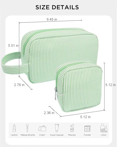 2Pcs Mini Makeup Bag, Small Makeup Pouches for Purse Cute Cosmetics Bag Pouch with Slip-in Pockets Small Travel Toiletry Bag Zipper Makeup Aesthetic Accessories Storage Bag - color: 0-Green Set