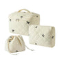 3pcs Large Cotton Quilted Makeup Bag Set,Coquette Aesthetic Cute Travel Toiletry Bag,Drawstring Gift Bag for Women and Girls(3Pcs Beige Bow) - color: 3Pcs Beige Bow