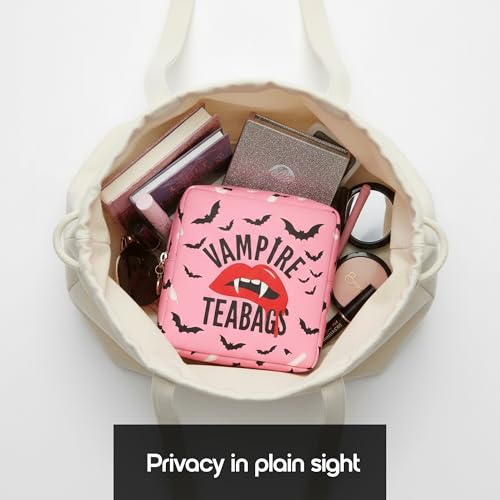 Period Pouch – Compact, Stylish, Discreet Period Bag For School with Waterproof Lining Fits Pads & Tampons, Cute Pad Bag for Teens, Travel, School, Girls Period Kit - color: Pink