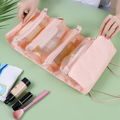 Yosoo Health Gear 4 in 1 Roll Up Make Up Hanging Toiletry Bag, Foldable Toiletry Bag with Detachable Pouches Washable Toiletry Bag, Cosmetic Storage with Handle for Women Travel Makeup Organizer
