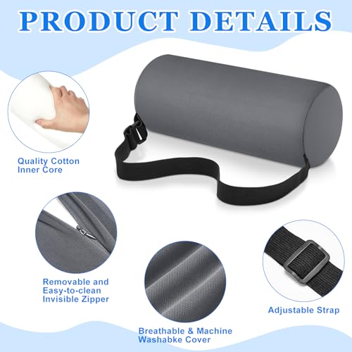 Wenqik 2 Pcs Lumbar Roll Support Pillow Low Back Lumbar Support Office Seat Cushion with Adjustable Strap and Washable Cover for Travel Gaming Chair Car Seat Pain Relief(Grey) - color: Grey