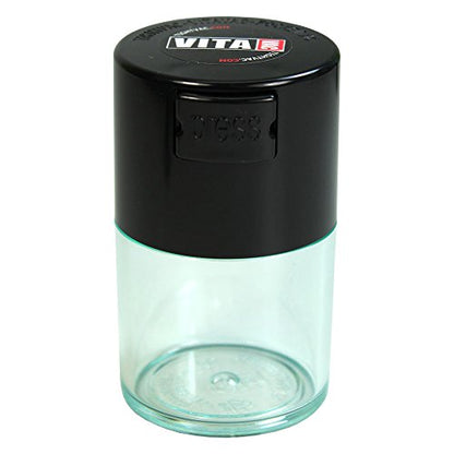 Vitavac - 5g to 20 grams Vacuum Sealed Container - Black Cap & Clear Body - color: Black Clear