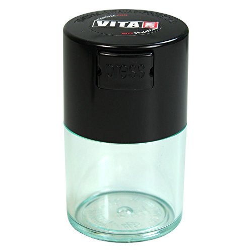 Vitavac - 5g to 20 grams Vacuum Sealed Container - Black Cap & Clear Body - color: Black Clear