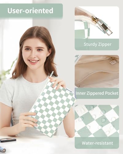 Narwey Small Makeup bag for Purse, Small Makeup Pouch for Purse Cosmetic Bag with Zipper, Cute Make up Pouch for Women Girls (Mint Green Checkerboard) - color: AB-Mint Green Checkerboard