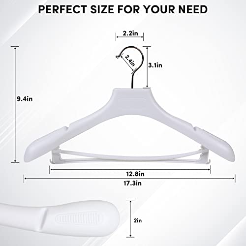 Suit Hangers for Men 50 Pack, White Coat Hangers Extra Wide Non Slip Width 17.7", Thick Plastic with Pants Bar & Metal Hook - color: White, size: 50 Pack
