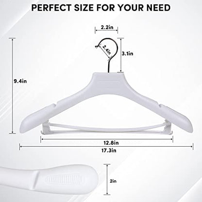 Suit Hangers for Men 50 Pack, White Coat Hangers Extra Wide Non Slip Width 17.7", Thick Plastic with Pants Bar & Metal Hook - color: White, size: 50 Pack