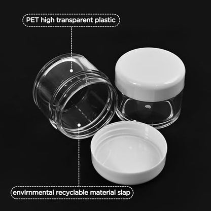 4 Pieces 1 Ounce Empty Clear Plastic Jars with Lids Round Storage Containers Wide-Mouth Leak Proof, for Travel Storage Makeup Beauty Products Face Creams Oils Salves Ointments DIY Making(White)